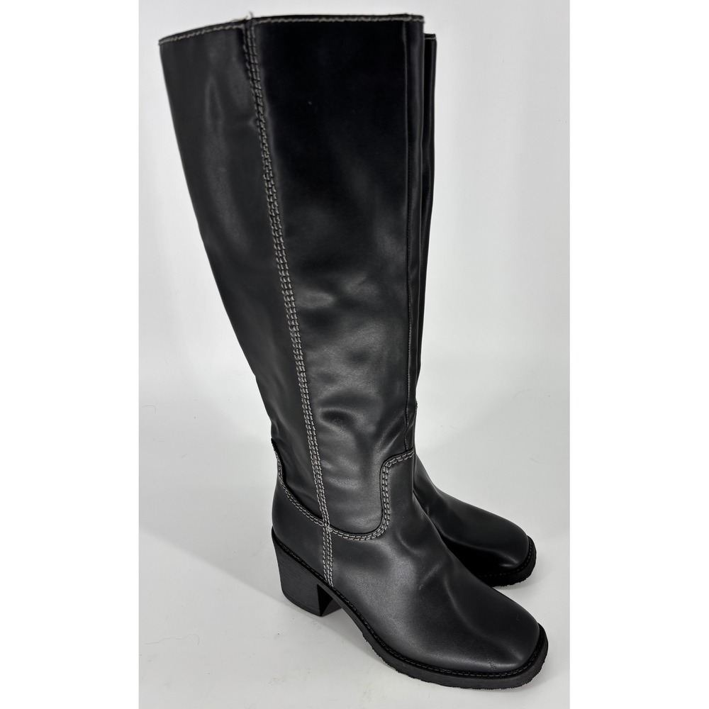 Zodiac Cindy Knee High Boot Black Women Size 6 Square Toe Block Heel Side Zipper